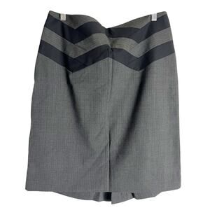 BCBGMaxAzria Gray Wool Black Chevron Paneled Knee Length Pencil Skirt Size 12